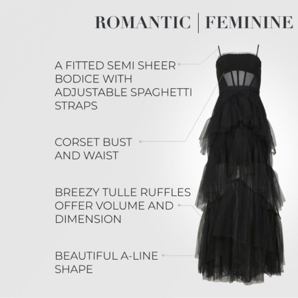 BCBGMAXAZRIA Size 12 Corset Tulle Tiered Oly Gown in Black (Blogger favorite) - Picture 9 of 10